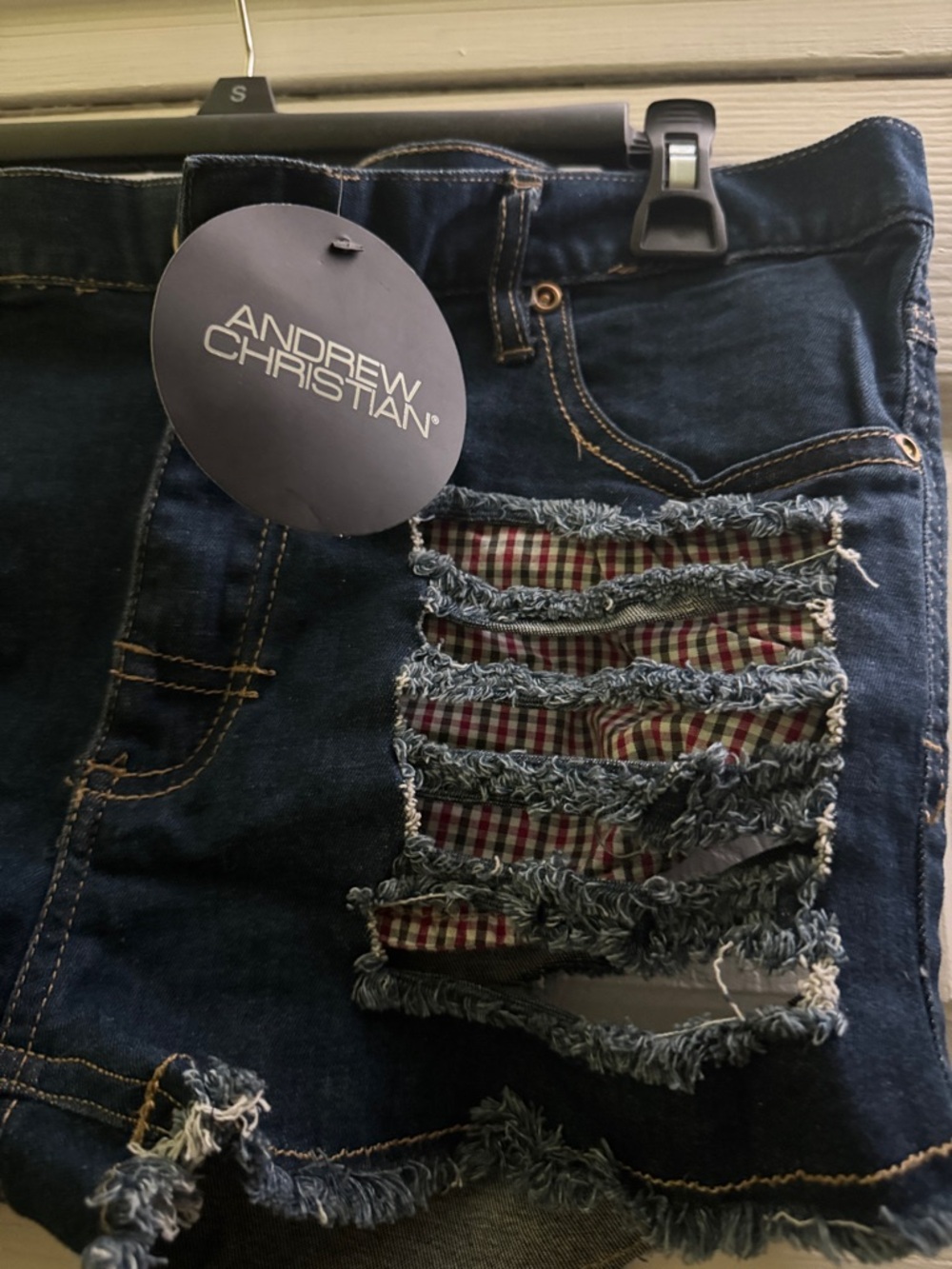 NWT Andrew Christian Dark Blue 2” Distressed Denim Jeans size 32 - Picture 2 of 6